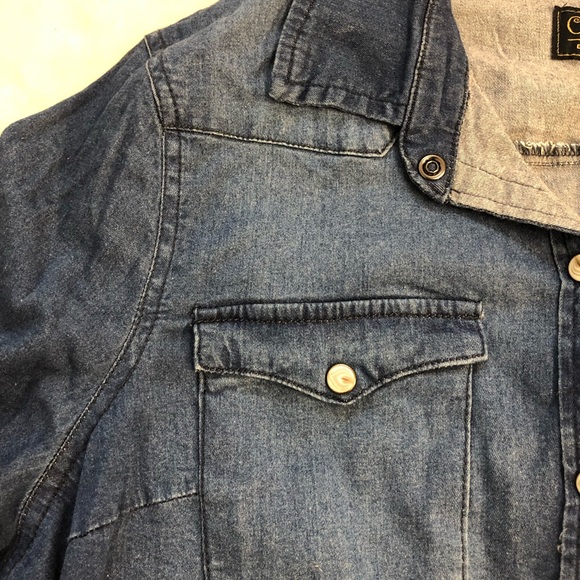 Denim indigo blue stonewashed women’s denim shirt with full front opening - Picture 5 of 11